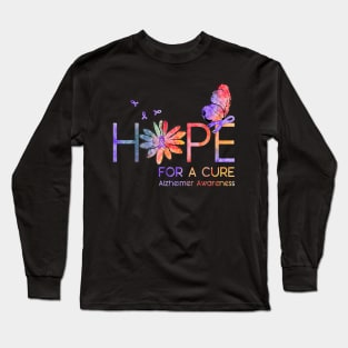 Hope For A Cure Alzheimer Awareness Flower Long Sleeve T-Shirt